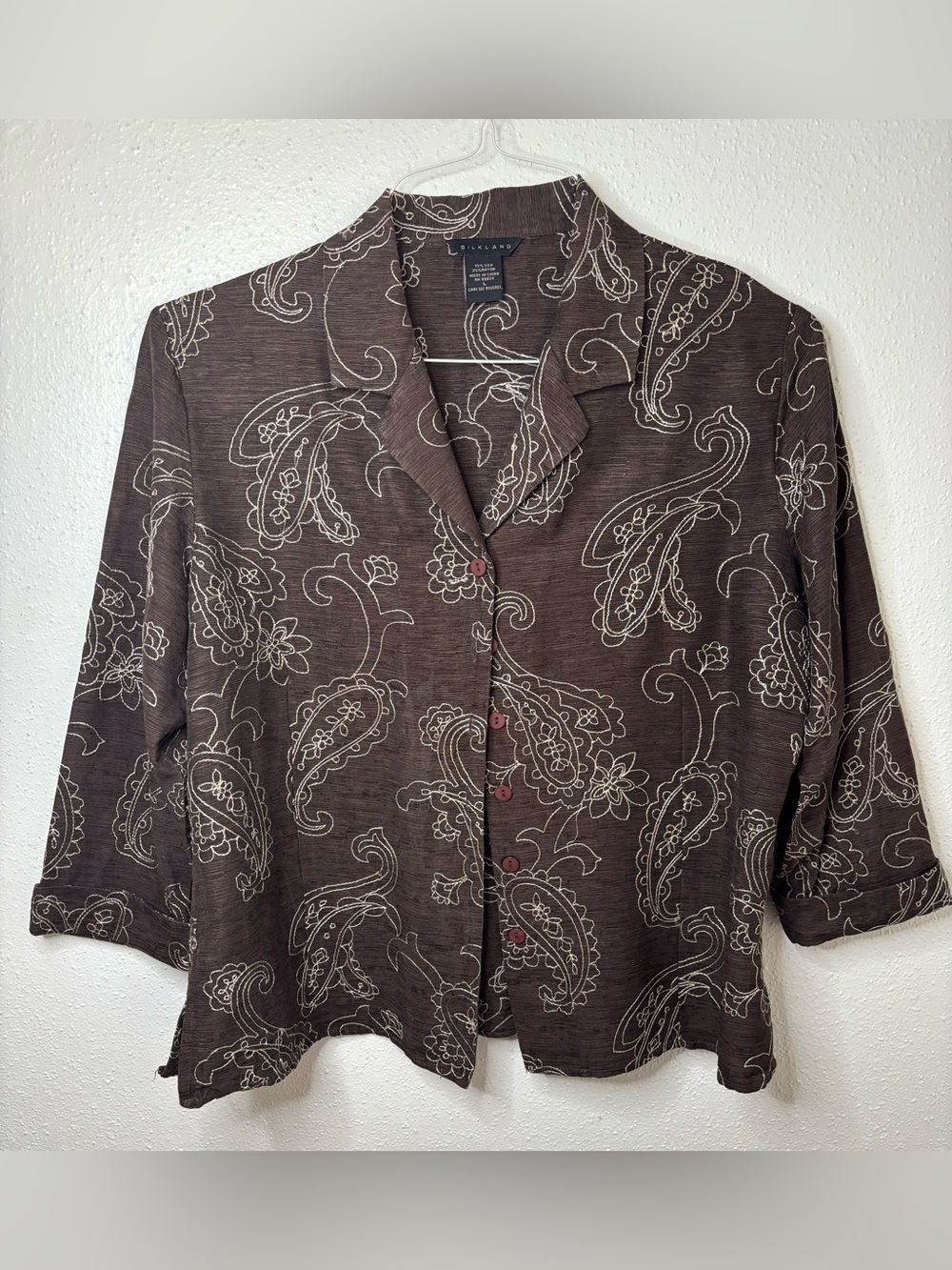 SilkLand Brown Paisley Button-Front Blazer Jacket